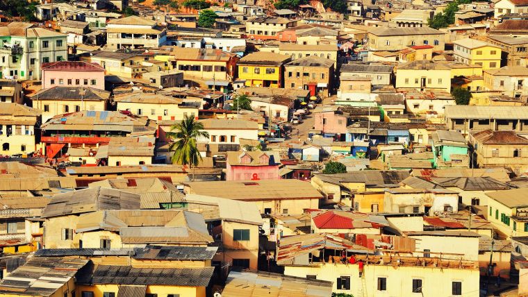 aerial shot of town in Ghana